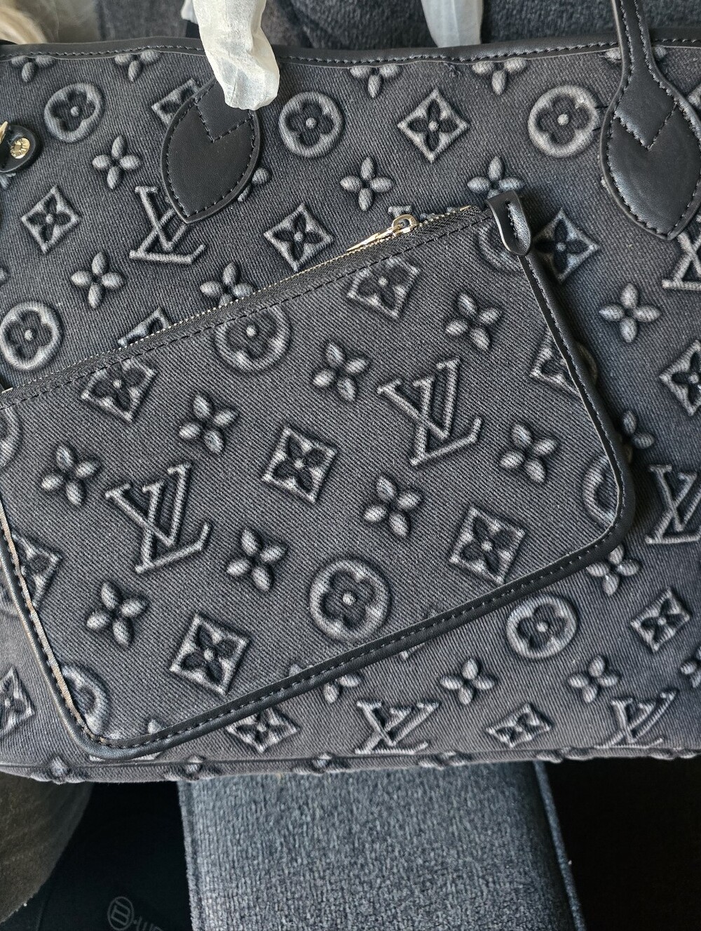 Cotton Denim Delux Allways Filled Tote Bag —Washed Chrome Grey Coal Black Trim - Picture 3 of 16
